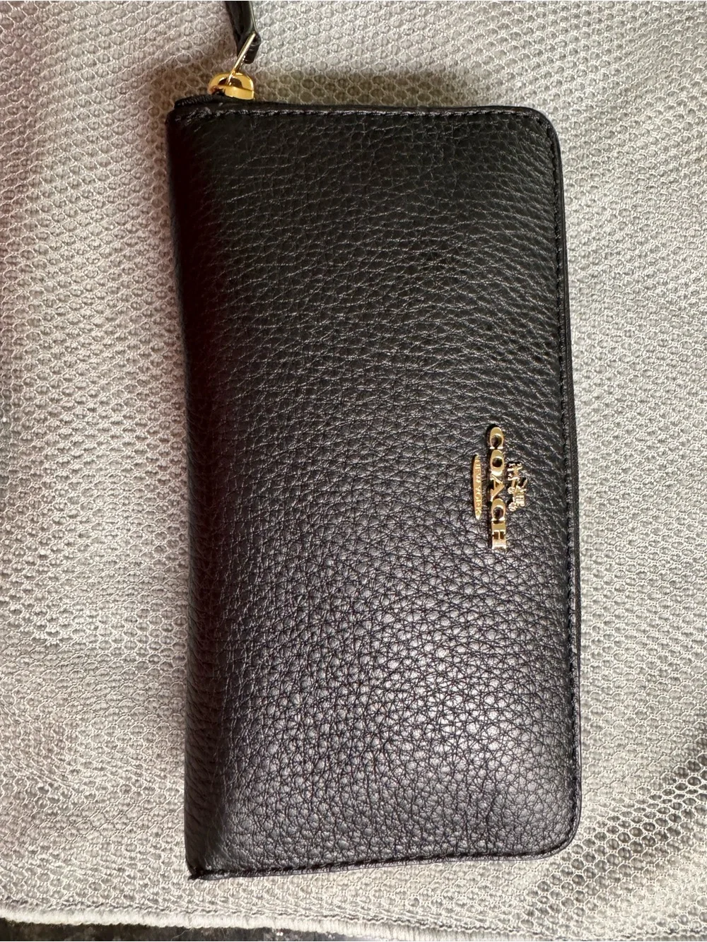 Coach Black Pebbled Leather Zip Wallet